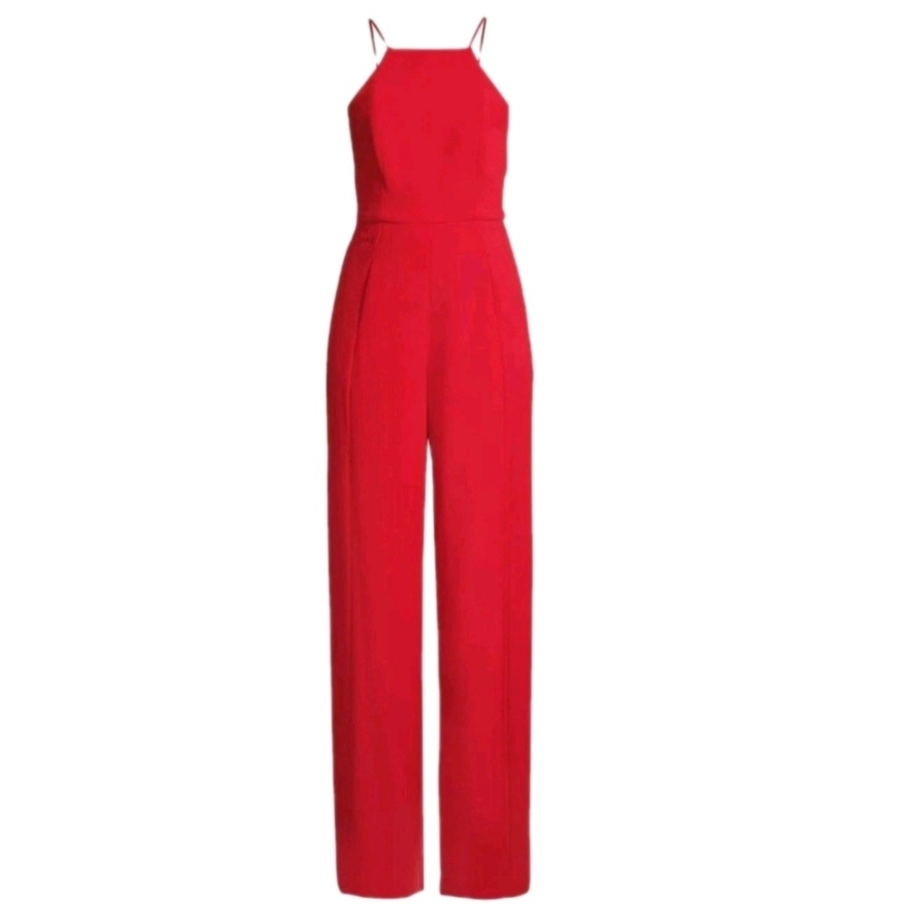 Black Halo Joaquin Red Wide Leg‎ Jumpsuit Pebble Crepe Size 2 Valentine's Day